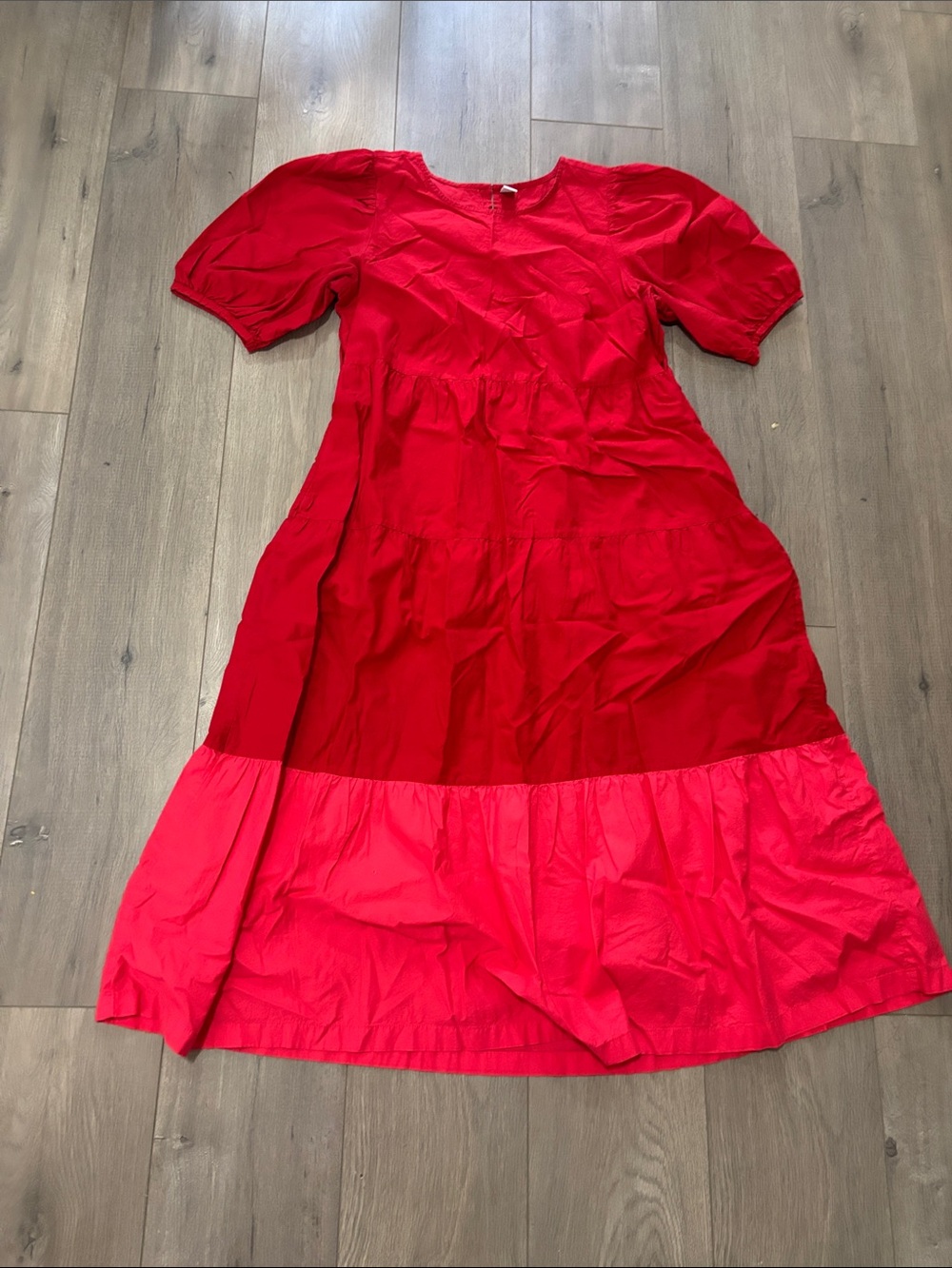 Cotton Cottagecore Red Tiered Midi Dress with Contrast Hem